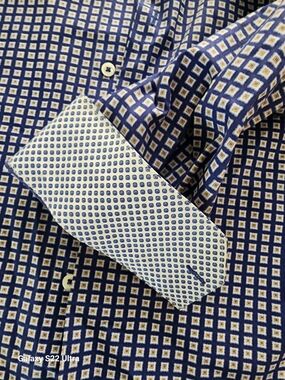 Bugatchi Navy and White Geometric Dress Shirt